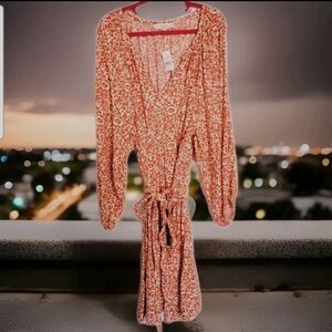NWT Adorable Loft Women's  Dark Orange multi Longsleeve swing dress sz XXL.